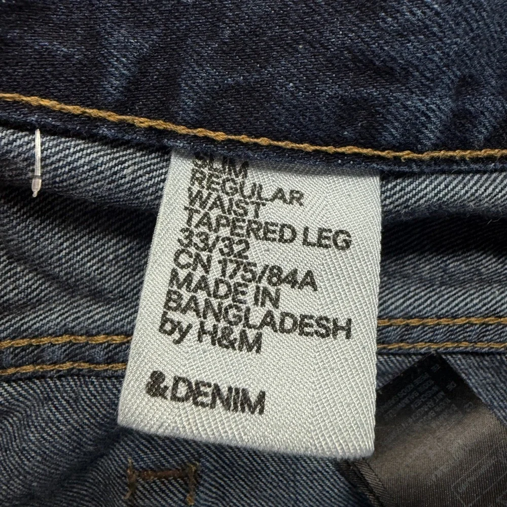 H&M &Denim Jeans Mens 33x32 Blue Cotton Tapered Slim Workwear Button-Fly Faded